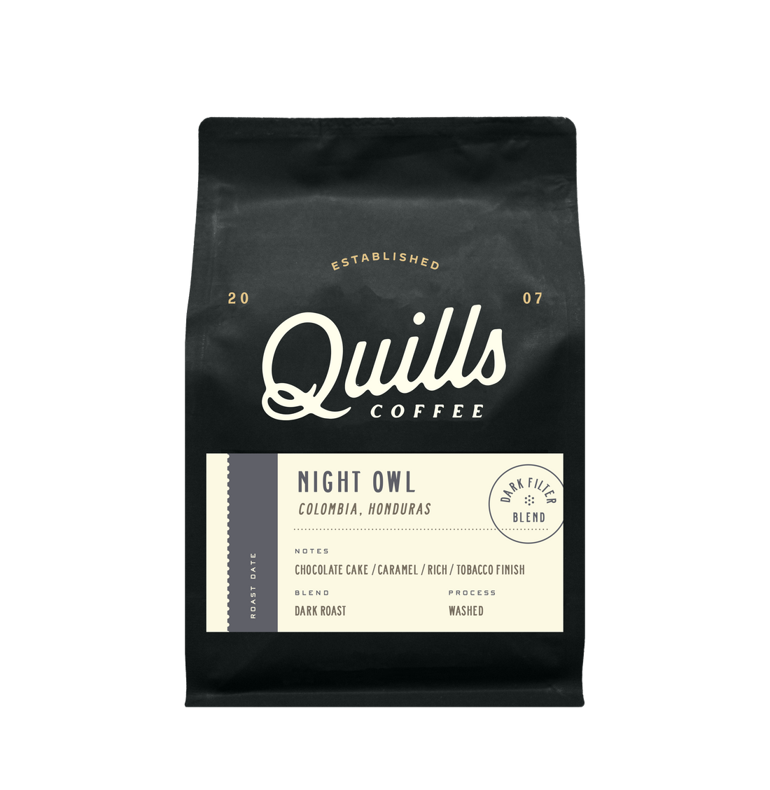 A white bag of coffee beans from Rosso Coffee Roasters